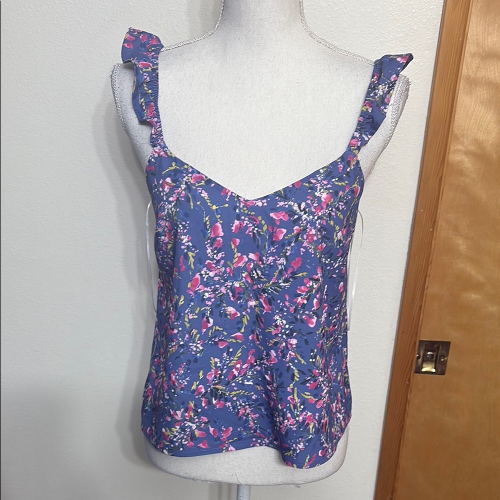 NWT French Connection Floral Multi Color Cropped Breya Eltan Ruffle Tank